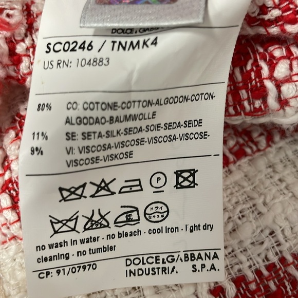 D&G Dolce Gabbana Red White Strip Tweed Evening Jacket Short Sleeve Sparkle - Picture 9 of 10